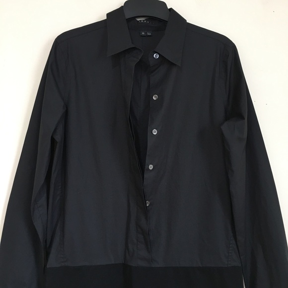 Theory black colorblock half button down long sleeve career shirt dress size 10 - Picture 15 of 16